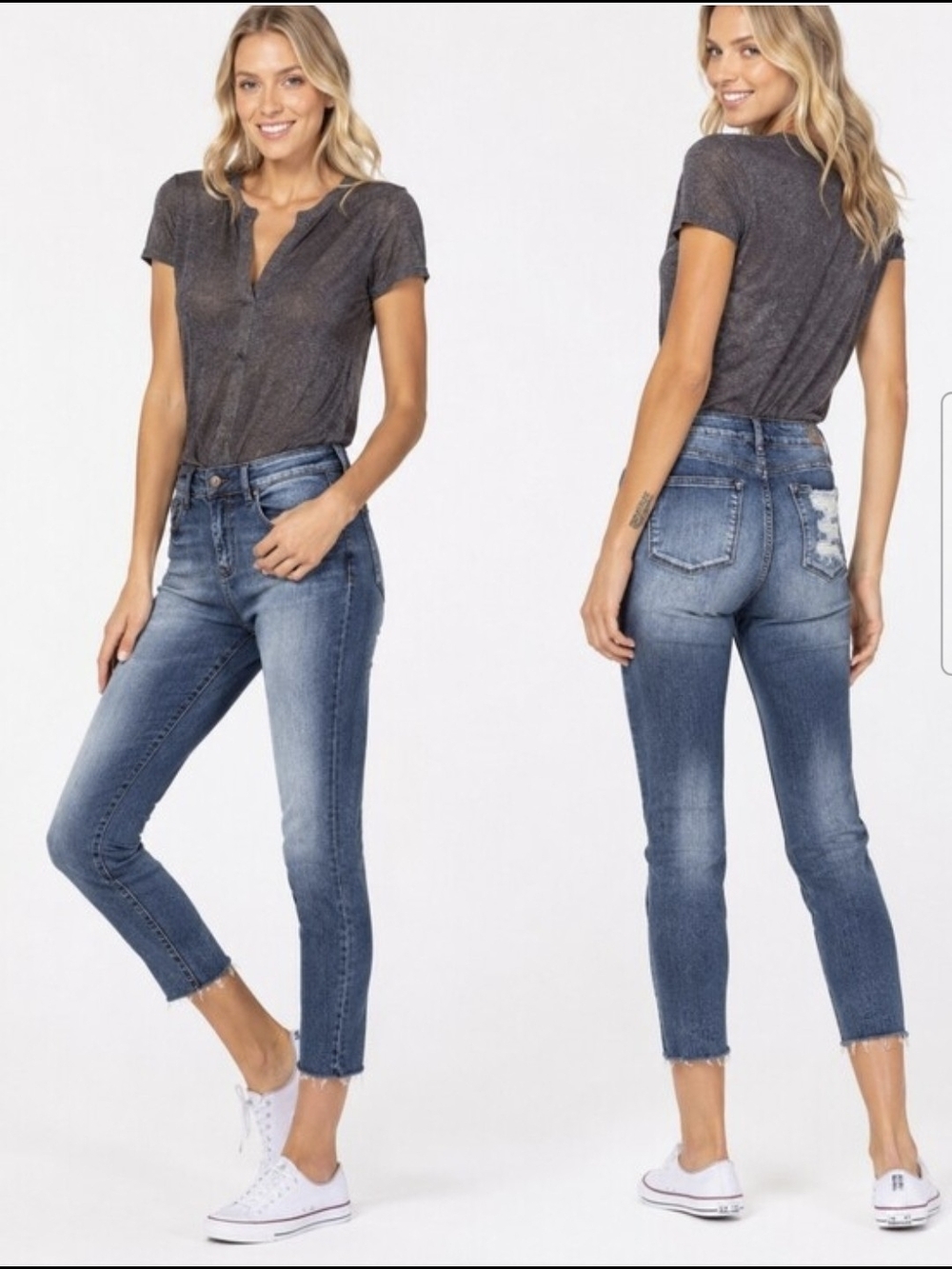 Judy Blue Angie Raw Hem Relaxed Fit Stretch Crop Jeans Sz 15/32